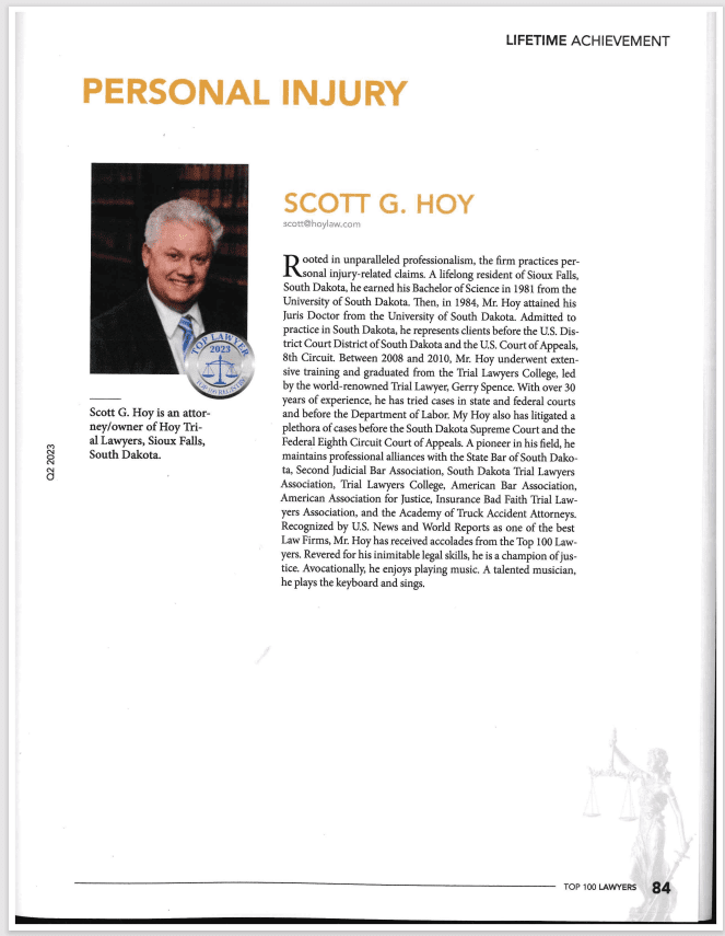 Top 100 Lawyers 2023 page 84 with Scott G Hoy Recognized